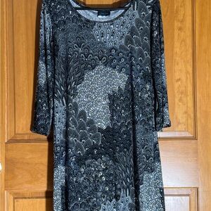Women’s Long Sleeve Printed Black & Gray Stretch Dress